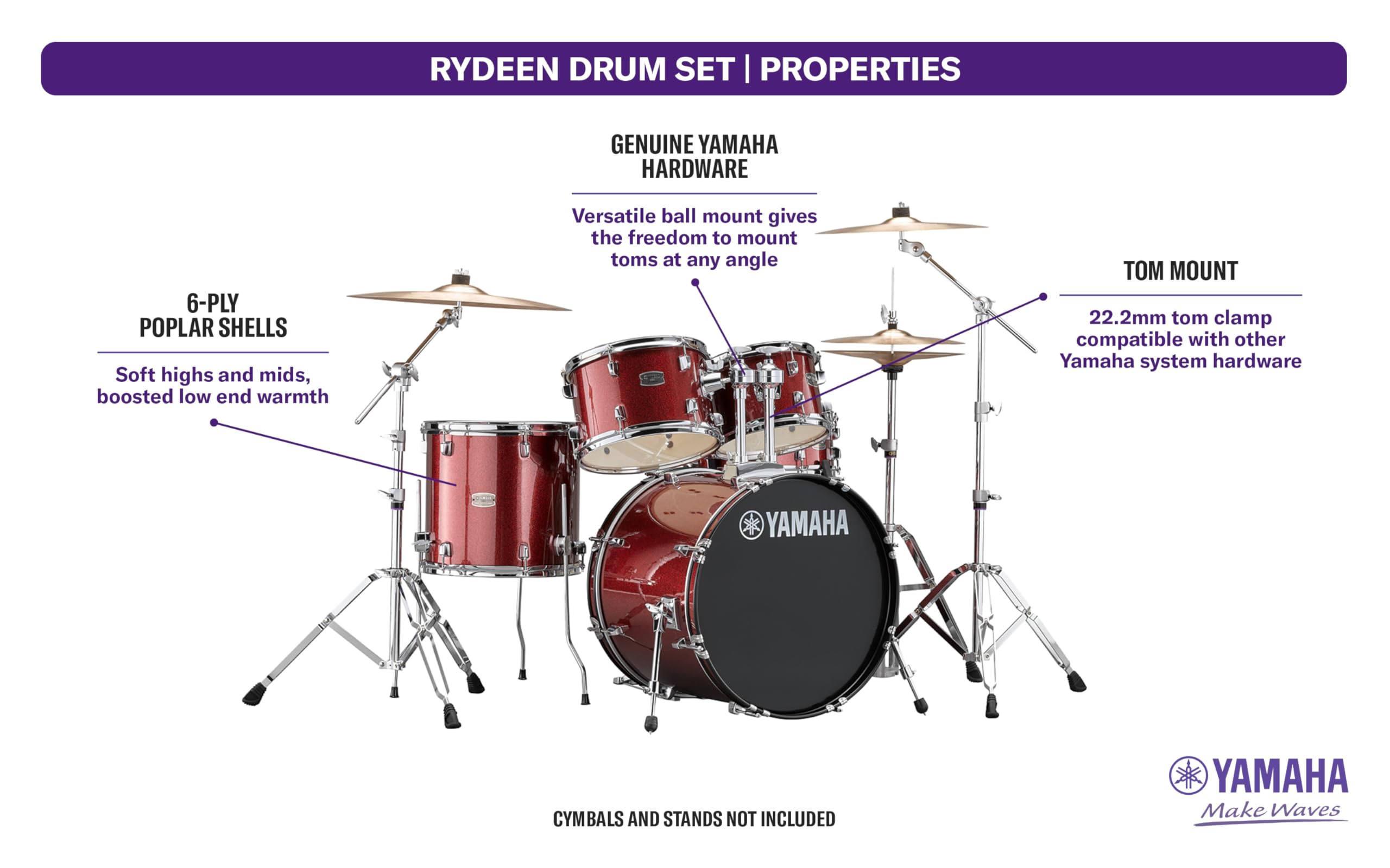 Amazon.com: Yamaha Rydeen 5pc Shell Pack with 20