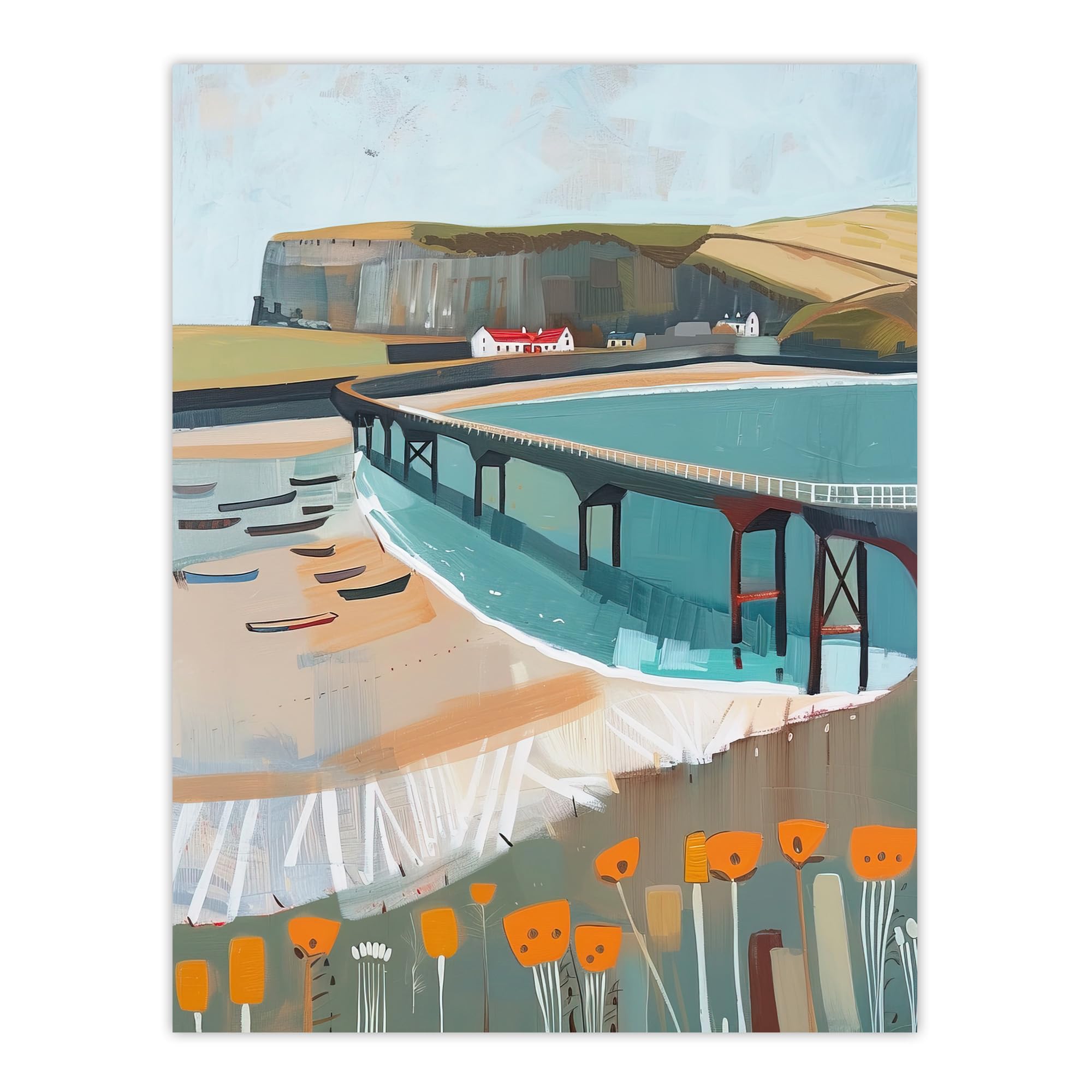 Artery8 Abstract Painting Hunt Cliff Saltburn Yorkshire Living Room Extra Large XL Wall Art Poster Print