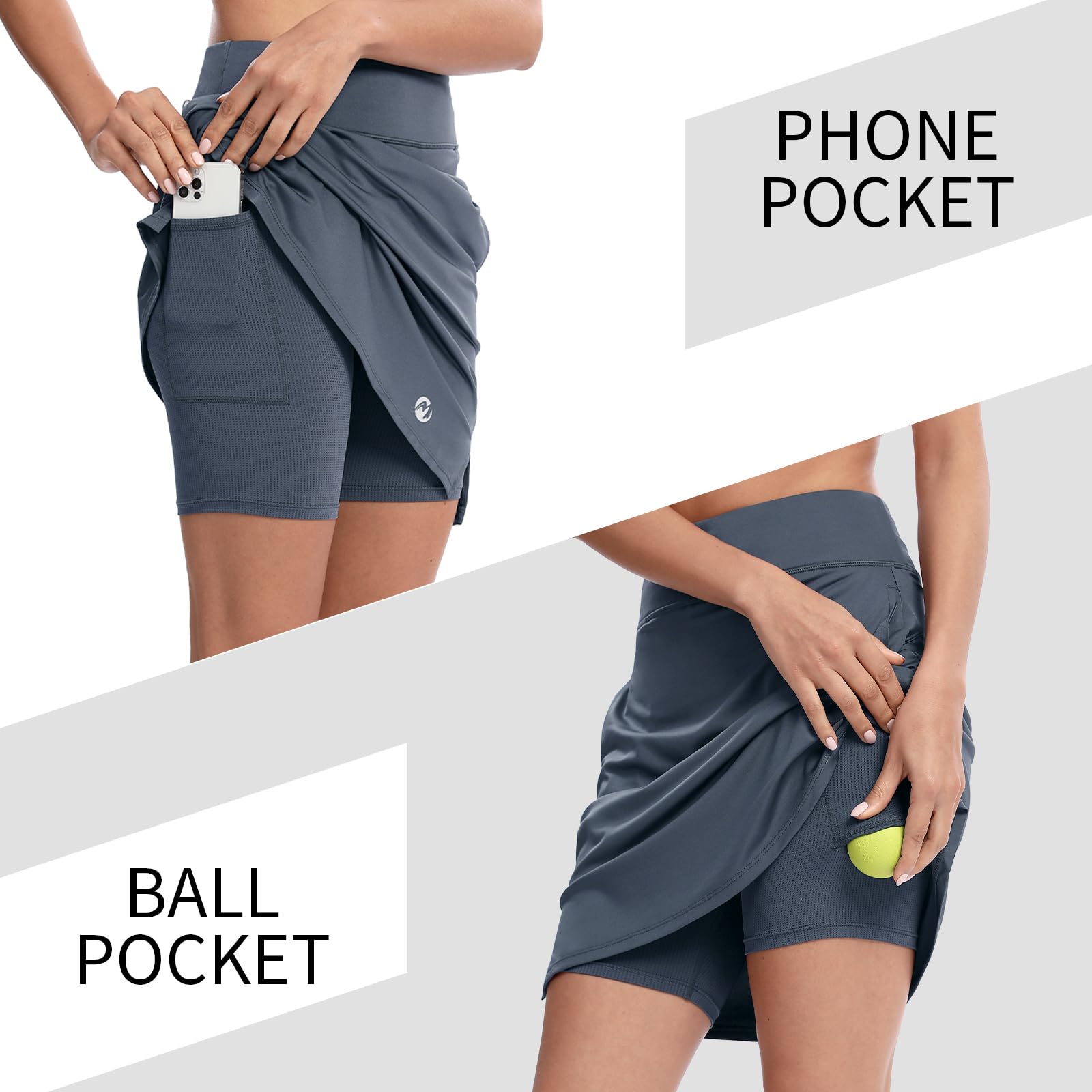 M MOTEEPI Jupe-short modeste longueur genou pour femme - Pour le tennis, le golf, l'athlétisme, le golf avec poches - Protection UV - Taille haute
