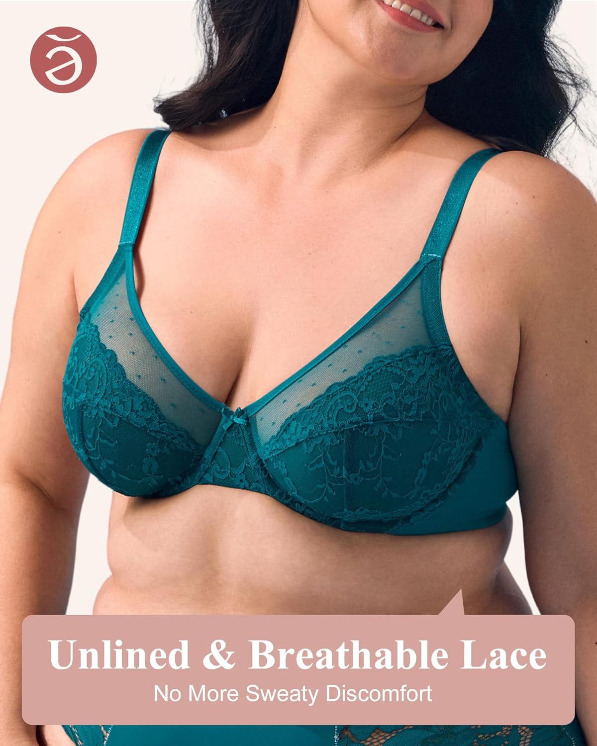 Minimizer Bras for Women - 38 D - Underwire Full Coverage Lace Bralette - Plus Size Supportive Unlined Bra for Large Breast Blue - Image 4