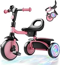 besrey kids tricycle with flash wheels for ages 18 months to 5 years old toddler tricycle with bell gift for 2-5 year old kids gift and toy for boys girls tricycle