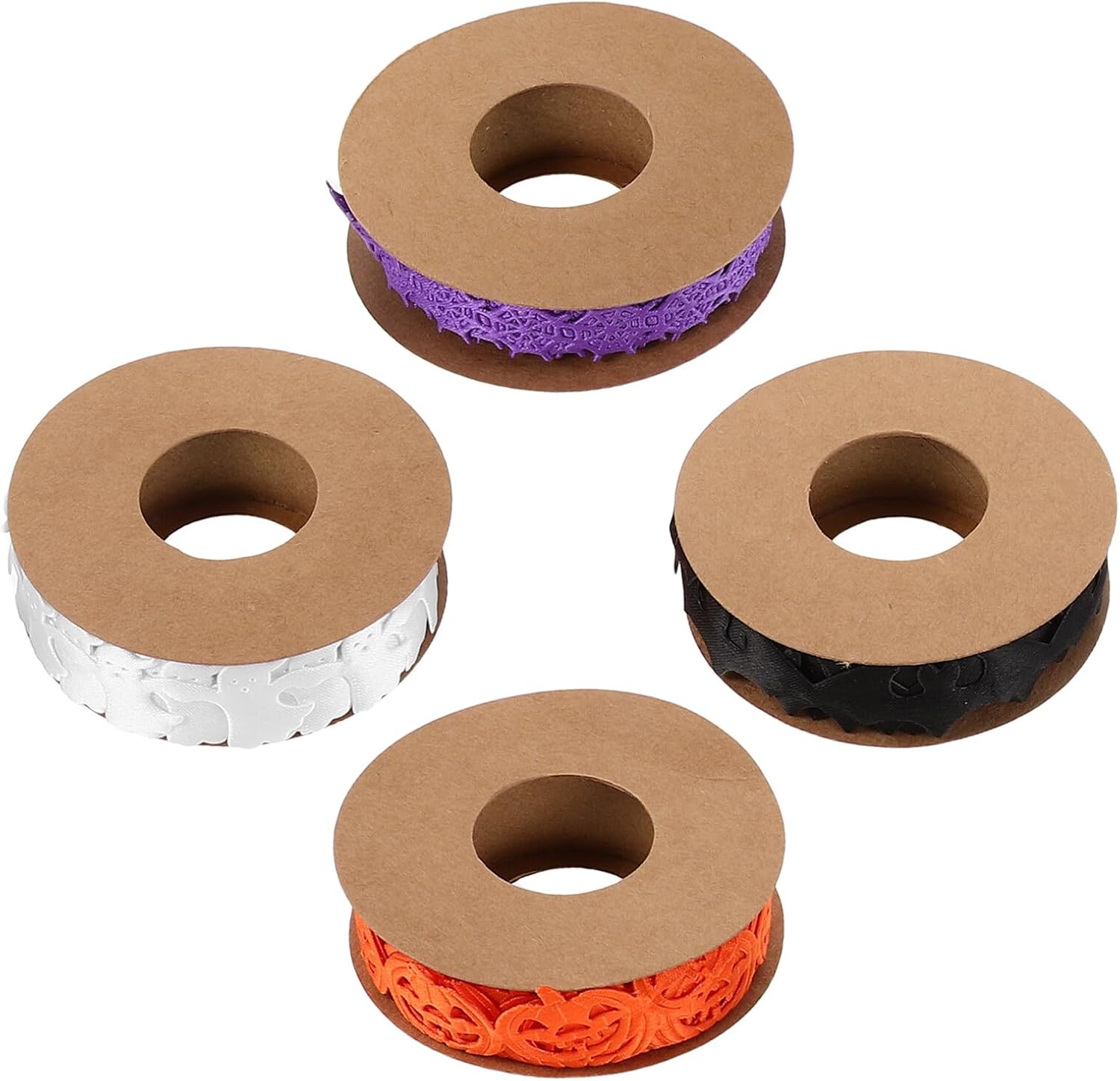 OSALADI 4pcs Halloween Ribbon Set with Ghost Bat Pumpkin Prints, 5 Yards Each, Embossed Decorative Craft Ribbon for DIY Wrapping, Wreaths, and Spooky Party Decorations