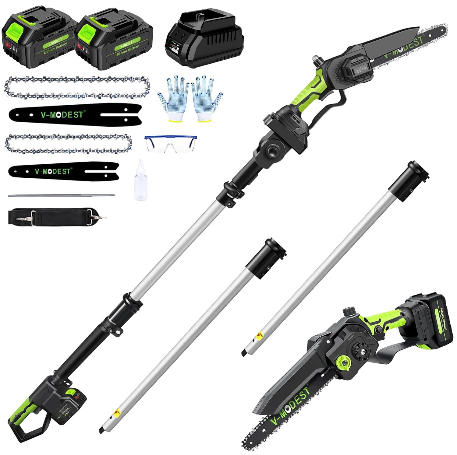 3-IN-1 Electric Pole Saws for Tree Trimming, 8&6 Inch Mini Chainsaw with Extension Pole, 2 * 4.0Ah Battery Powered Pole Chain Saw, Cordless Tree Trimmer Brushless 15ft Max Reach Branch Cutter Pruner-image-44