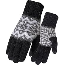 1 Pair Mens Warm Knitted Gloves, Free Size Wool & Acrylic Weave Snow Pattern Autumn Winter Outdoor Cycling Riding Sports Hand Protector with Inside Plush