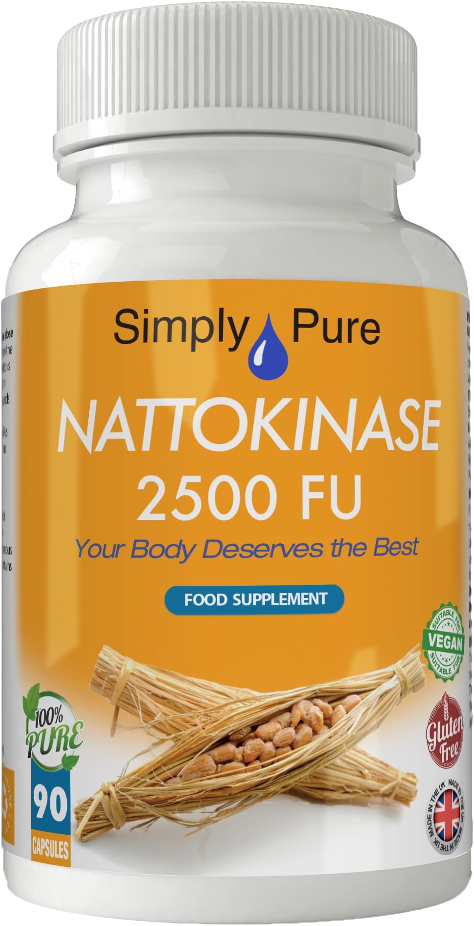 Nattokinase Capsules for Heart Health | 500mg (2500 FU) per Capsule | 90 Capsules | 100% Pure | Gluten Free | GM Free | Vegan | HACCP Certified
