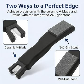 Portable Ceramic Ice Skate Sharpener, Professional Manual Dual Ended Skate Tool, Ceramic V Blade and Sharpening Stone, Universal Ice Hockey Skates Sharpener Tool for Skating Accessories, Black