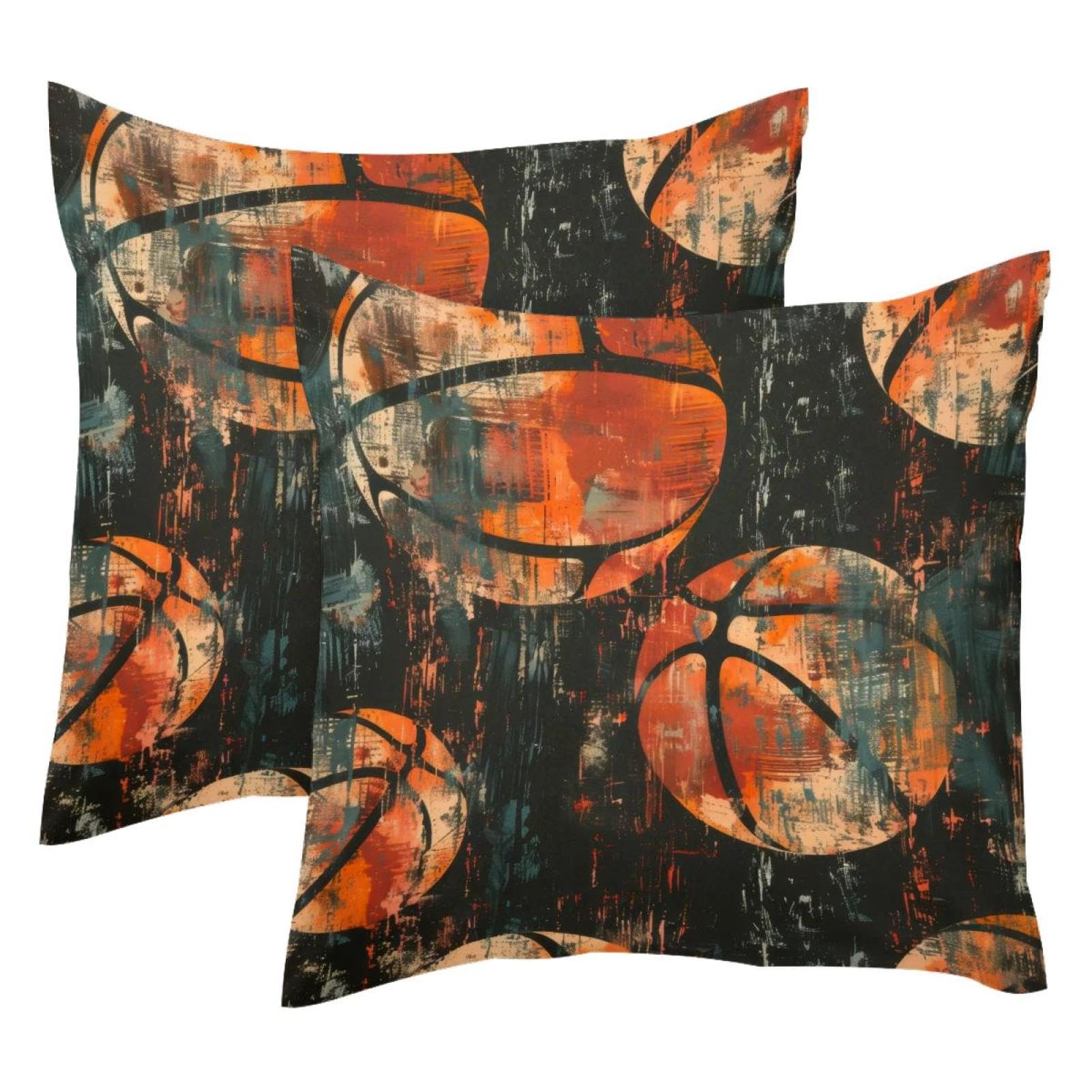 Housse de coussin basketball 50x50 cm en velours doux style grunge - Lot de 2