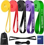 TOMSHOO Bande Élastique Musculation 5 Bandes de Résistance + 1 ancrage de Porte + 1 poignée, Latex Naturel Elastique de Sport Musculation pour Pilates Yoga Danseurs Fitness avec Sac de Rangement - 1