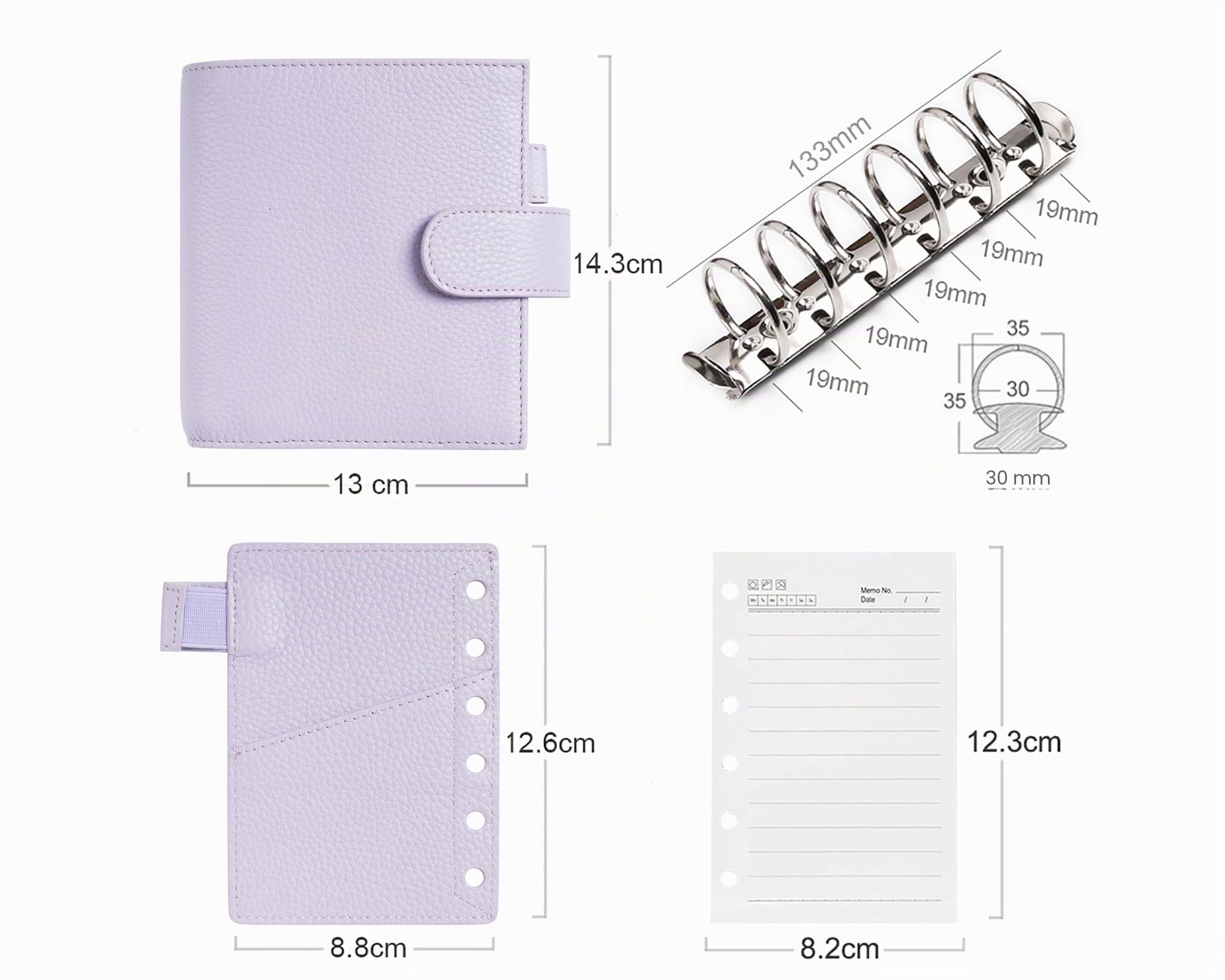 Moterm Pocket Luxe Ring Planer– Echtes Leder Binder Organizer (Kiesel-Lavendel, 30mm Ring)