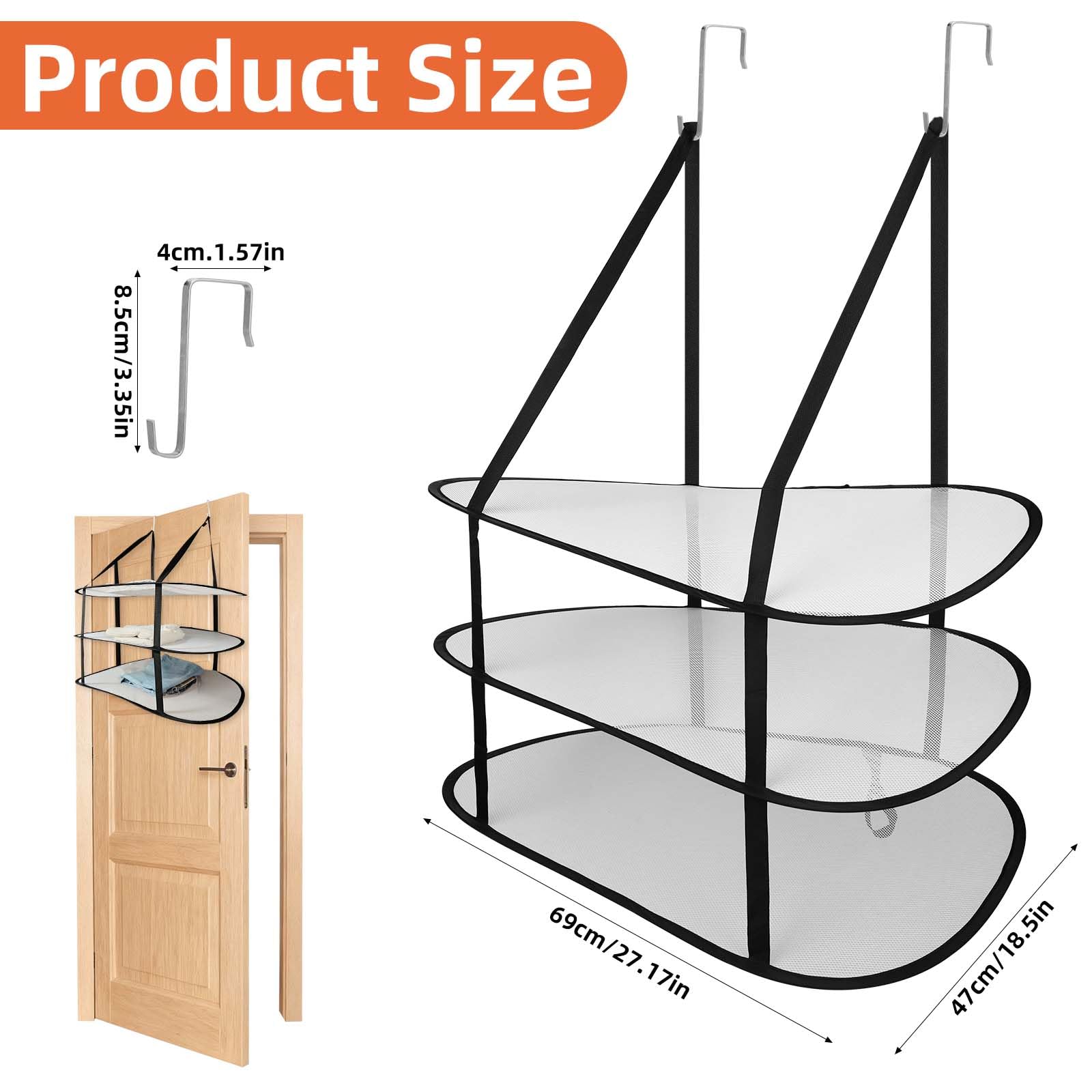 2pz Stendibiancheria per Maglioni, Stendibiancheria Pieghevole a 3 Livelli Sopra Porta con 4 Ganci Resistente Appendiabiti Pieghevole e Asciutto Adatto per Bagni Camera da Letto Dormitorio