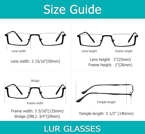 Miniatura 6 de LUR Gafas de lectura 3 unidades de lectores de metal de media llanta (negro) +0.50