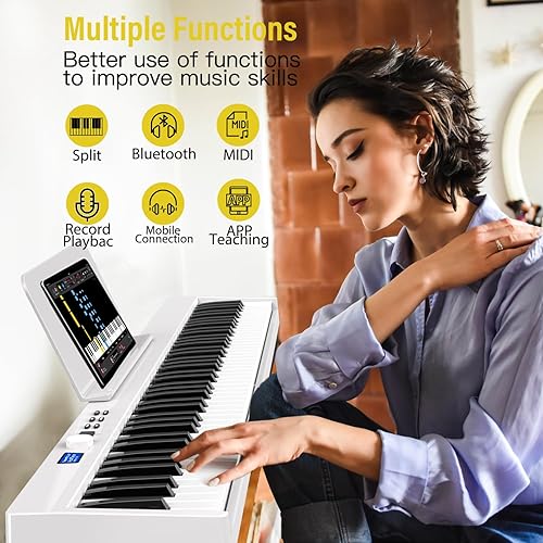 Miniatura 2 de Posten Teclado de piano plegable, 88 teclas de tamaño completo, teclado semipesado, compatible con Bluetooth MIDI, piano de teclado plegable