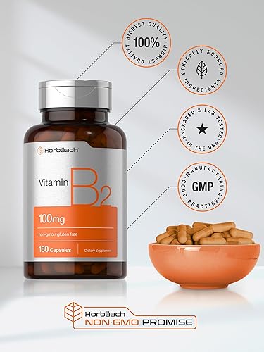 Miniatura 6 de Horbäach Vitamina B-2 100 mg  400 tabletas  Suplemento vegetariano, sin OMG y sin gluten  Vitamina B2 Riboflavina