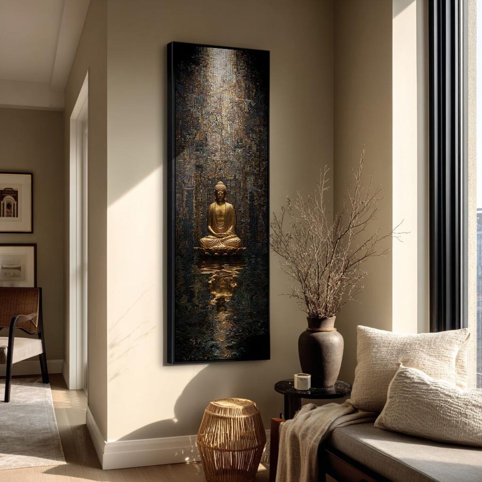 XBTYKPB Cuadro vertical de Buda - Obra de arte alta y estrecha - Decoración minimalista moderna - Decoración espiritual para yoga - Lienzo decorativo para pared (60x180cm/Sin marco)