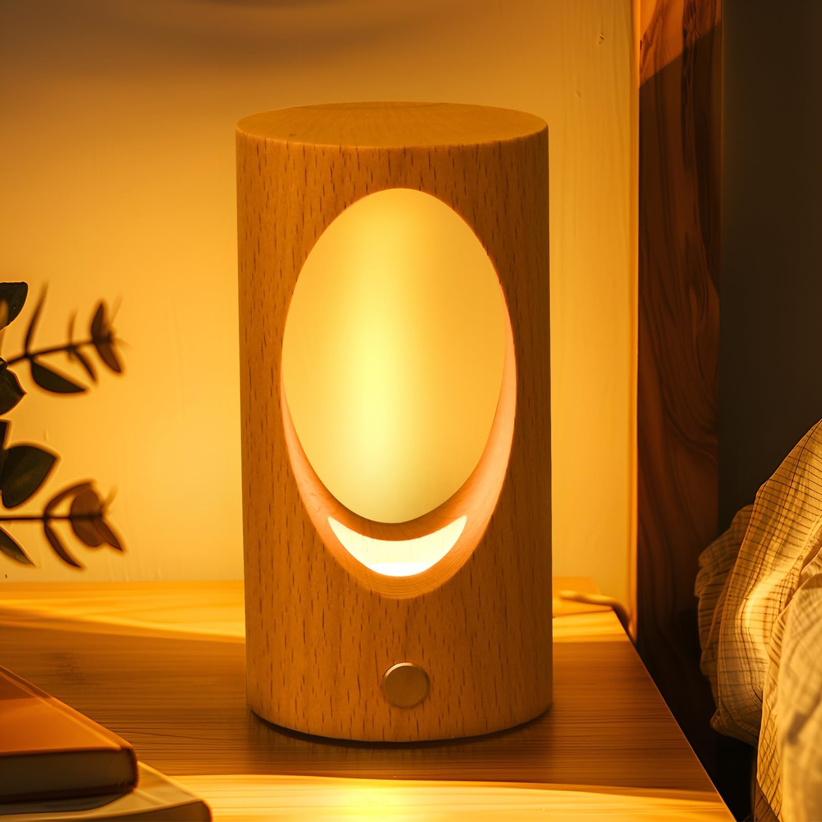 Schindora Small Bedside Lamps,Tree Hole LED Night Light Kids USB Charge Lamp,3W Stepless Dimming,Modern Cute Baby Night Light for Bed Bedroom Children Gift
