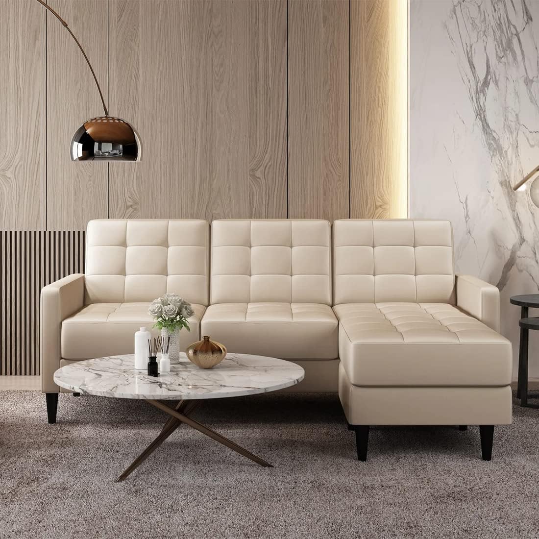 Torque - Modular Alessa 4 Seater L Shape Sofa with Ottoman for Living Room Beige | Reversible Sofa Set with Ottoman for Office, Bedroom, Home Furniture-image-40