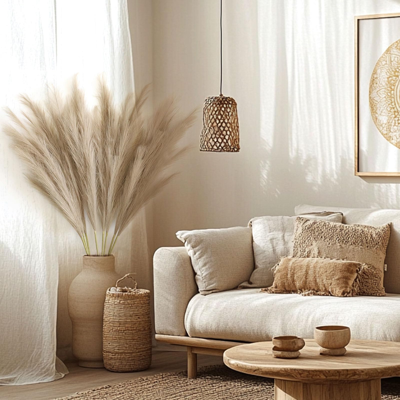 110cm XXL Knstliches Pampasgras Gro - 6 Stck Braun Trockenblumen Fr  Bodenvase, Boho Deko Wohnzimmer, Schlafzimmer &