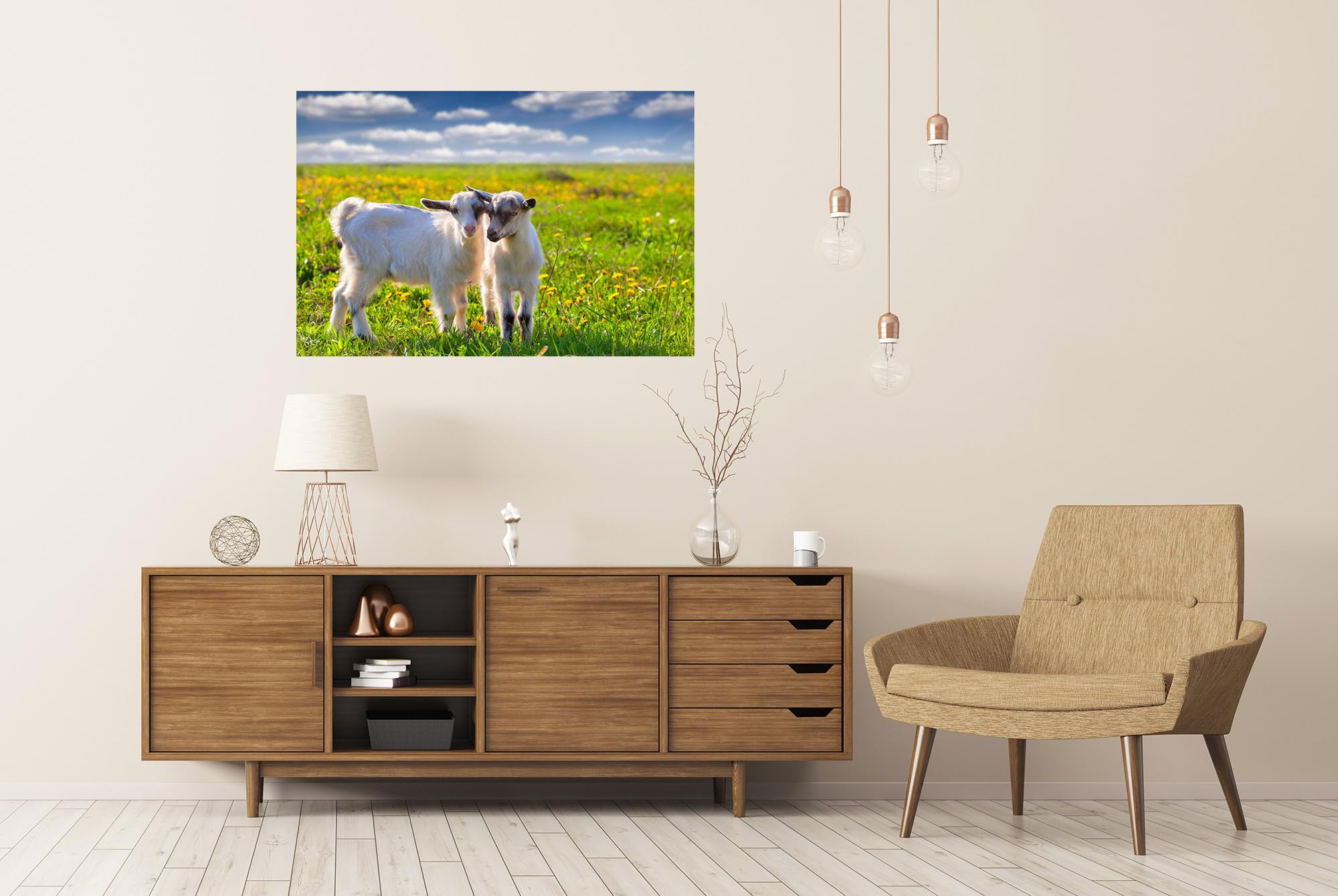 islandburner Prime Poster - Póster de dos cabras jóvenes en prado floreciente cuando hace buen tiempo - póster 130 x 90 cm