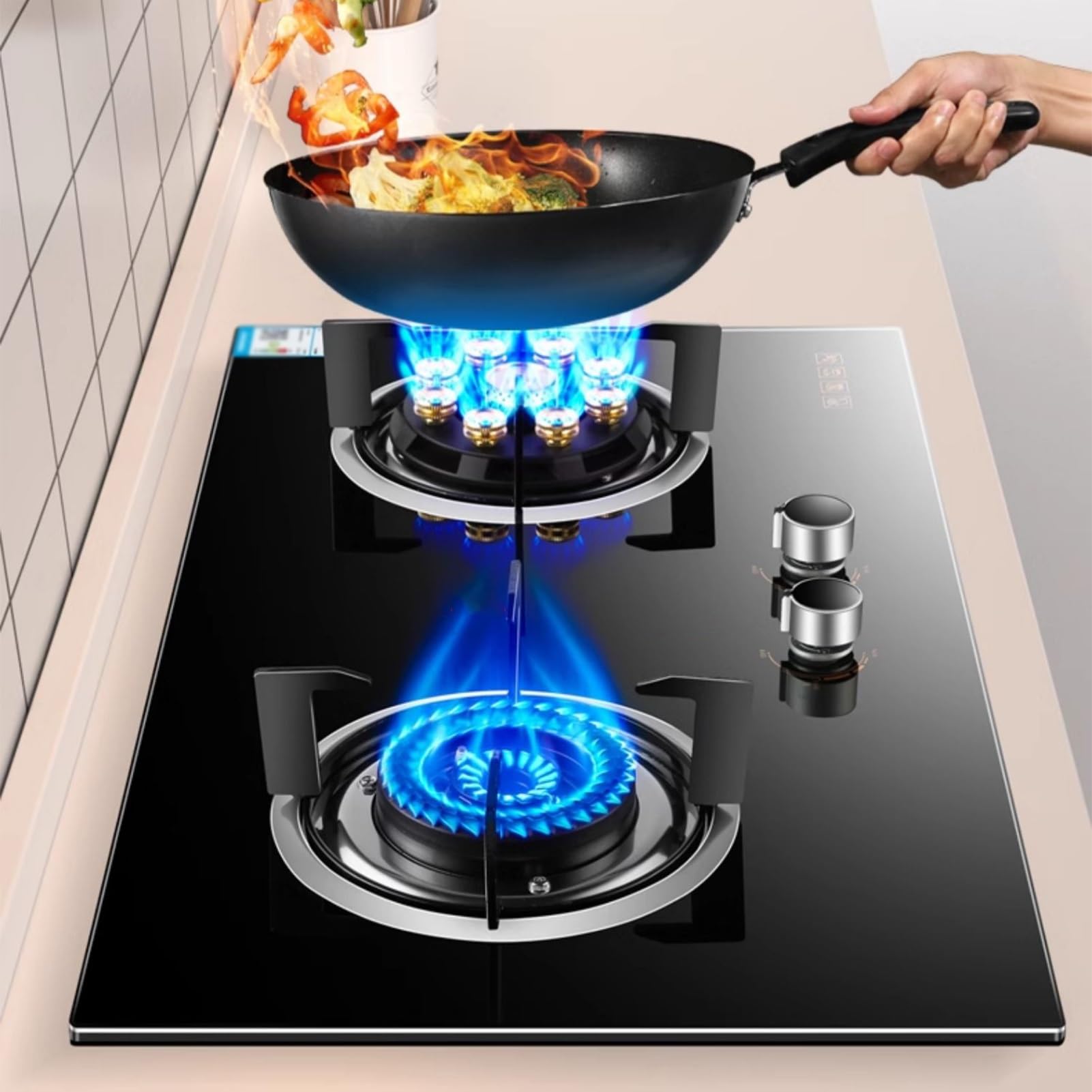 Przenośna Kuchenka Gazowa Dwupalnikowa 4,8/7,2 KW Z Regulowanym Wężem Ciśnieniowym Do Użytku Na Podwórku, Na Kempingu, Na Grillu, W Domu(LPG)