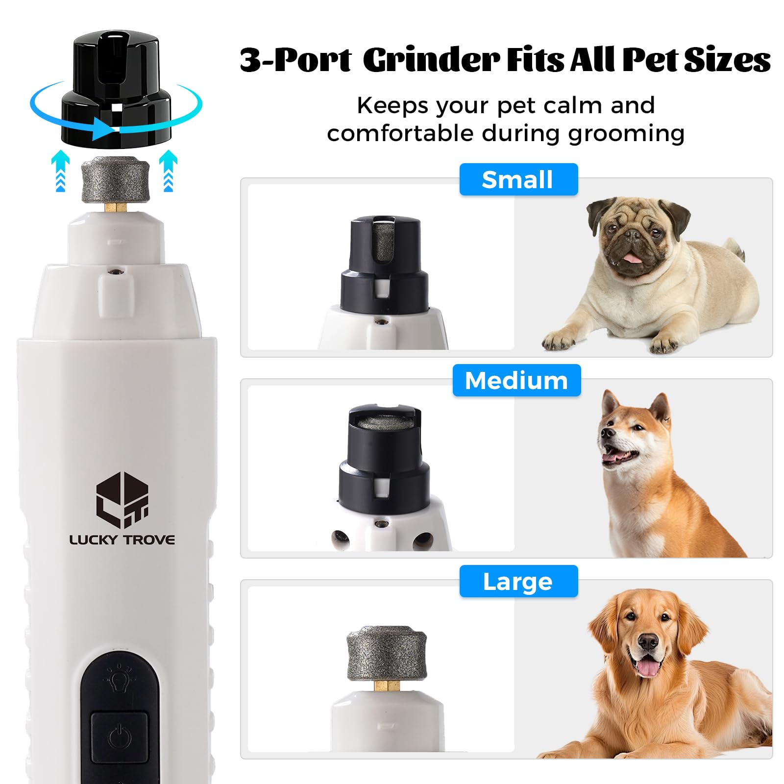 2026 Upgraded Silent Groom Pro Pet Nail Grinder,5-Speed Dog Nail Grinder with Led Light, 45db Quiet Painless Paws Grooming & Smoothing for Small Medium Large Dogs & Cats (1+2*Replacement Head) (White) - image 6