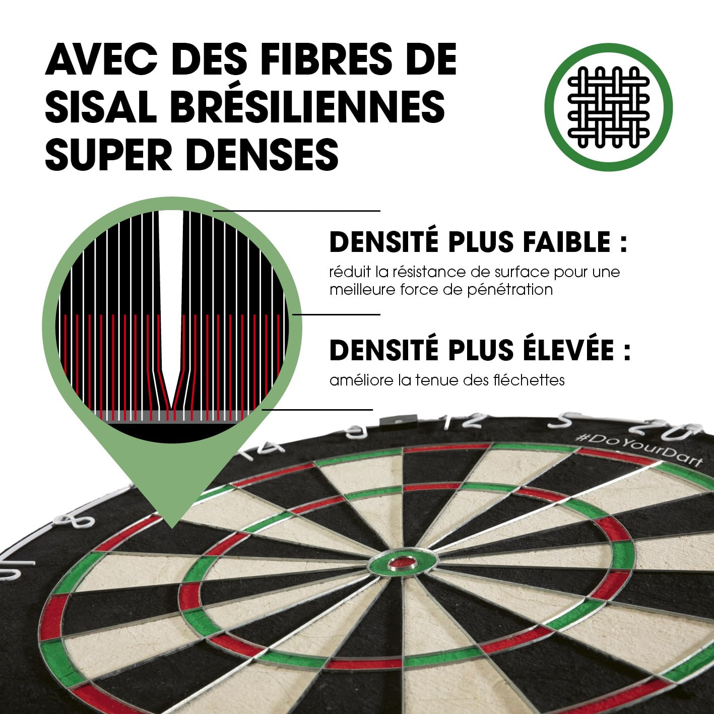 Cible de fléchettes | Kit Complet avec 6 fléchettes en Acier & Anneau de Protection | Éclairage LED optionnel | Fléchettes en Acier avec ailettes | Cible de Dart en sisal