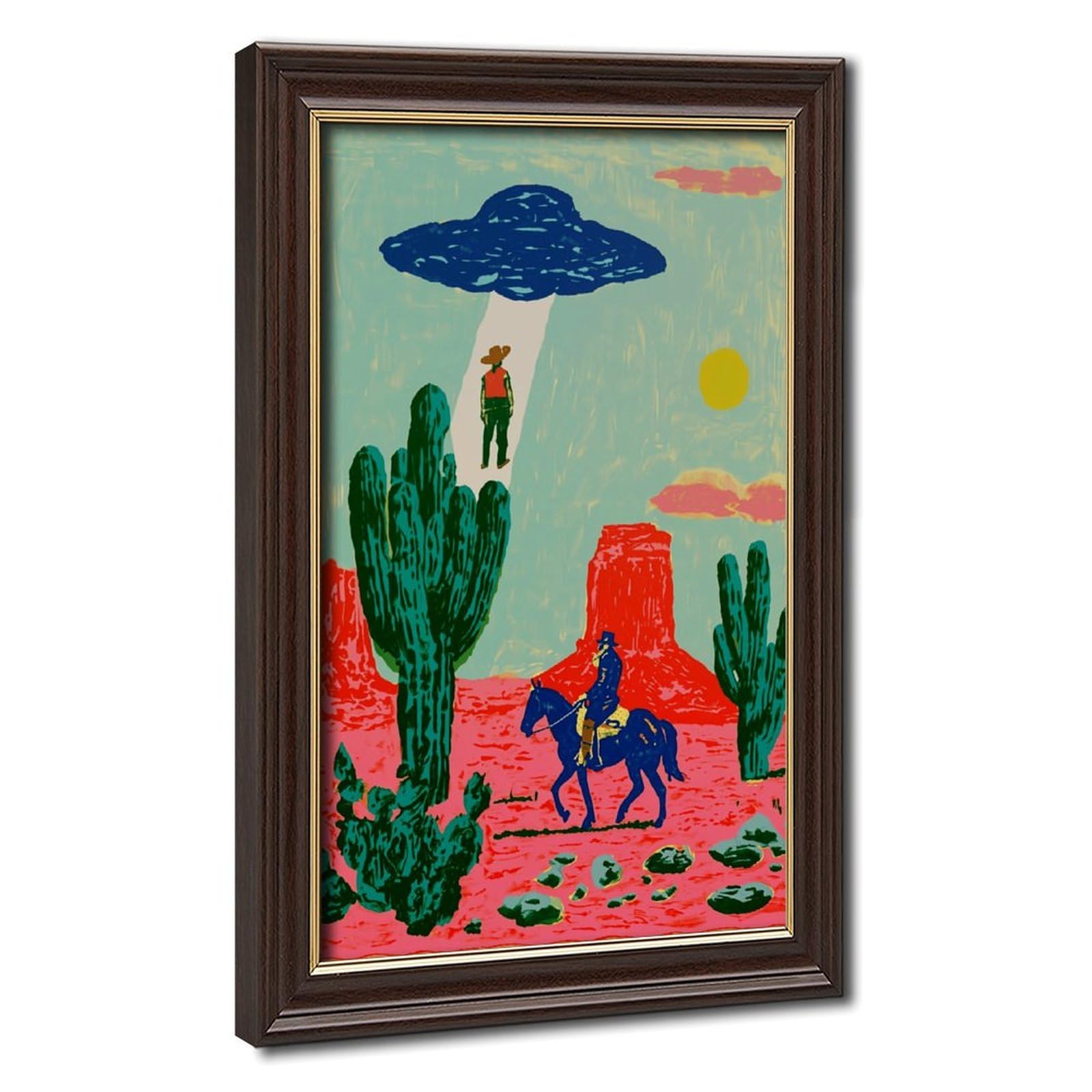 AYINUER Ufo Abducting Cowboy In Desert Poster Canvas Poster