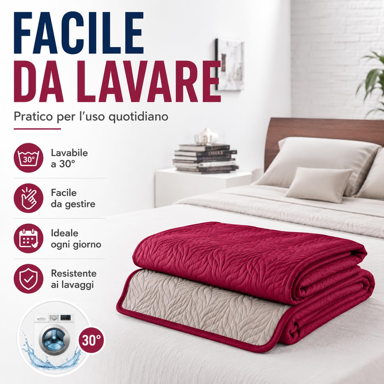 IlGruppone Trapuntino Matrimoniale 250x250 cm Primaverile Estivo, Copriletto Double Face Anticarro e Traspirante, Imbottitura 100 gr/mq - Trapunta Estiva Leggera Bicolore (Matrimoniale, Bordeaux)