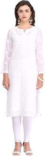Lucknowi Chikankari Hand Embroidered Faux Georgette Kurti Kurta for Women A95485 White
