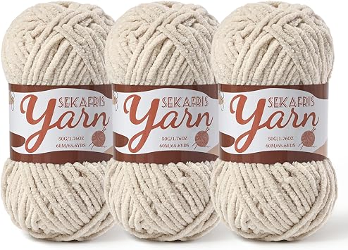3 Pack Fluffy Velvet Yarn for Crocheting,Baby Blanket Yarn for Crocheting Soft,150g196.8yds Amigurumi Yarns,Plush Chenille Crochet Yarns,Puzzle Yarn for Crochet Weaving Craft3 Light Khaki