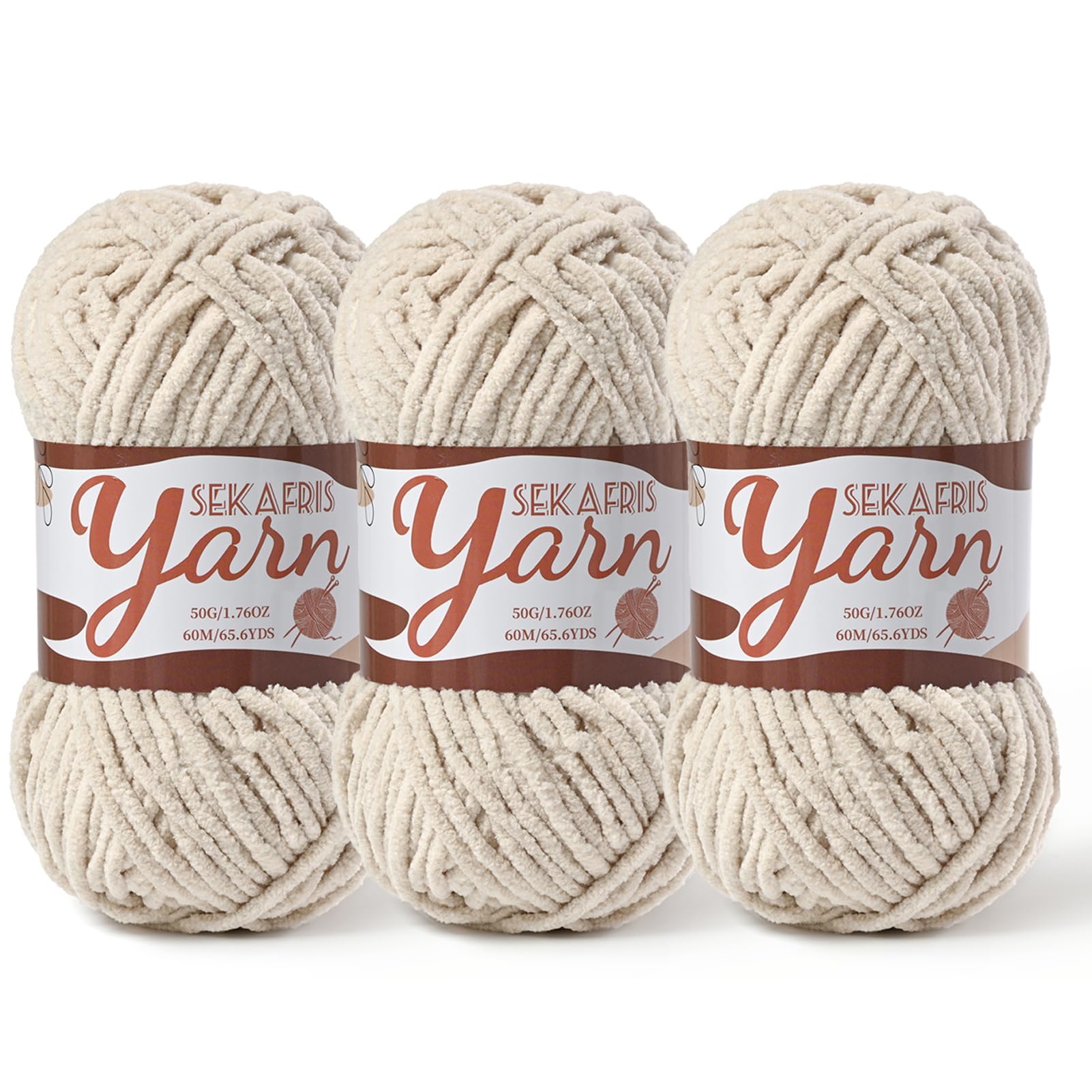 Chenille Yarn for Crocheting Crochet Light Khaki Yarn 3 Pack