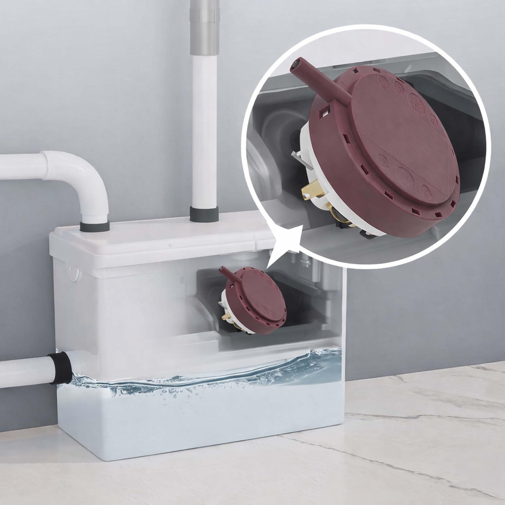 Wiltec Interrupteur à pression pour Pompe de relevage 3/1 – 600 W – 12000 l/h – Refoulement 10 m/100 m – Pour Eaux usées chargées WC – Station de Pompage Assainissement – Pièce de rechange