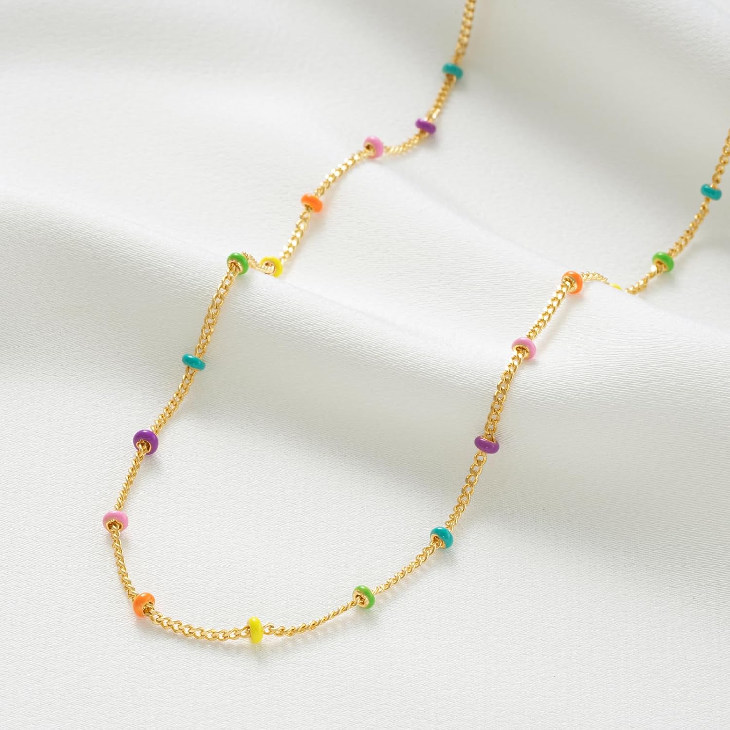 WEARON Gold Choker Necklace for Women 18K Gold Plated Dainty Bead Gene Figaro Heart Herringbone Paperclip Chain Choker Necklace Delicate Choker Jewelry Gifts for Women - Image 6