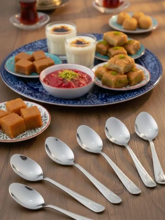 Paslanmaz Çelik Tatlı Kaşığı Seti, 6 Kişilik, Modern Tasarım, Kahve ve Tatlı Sunumları için Sofra Kaşığı
