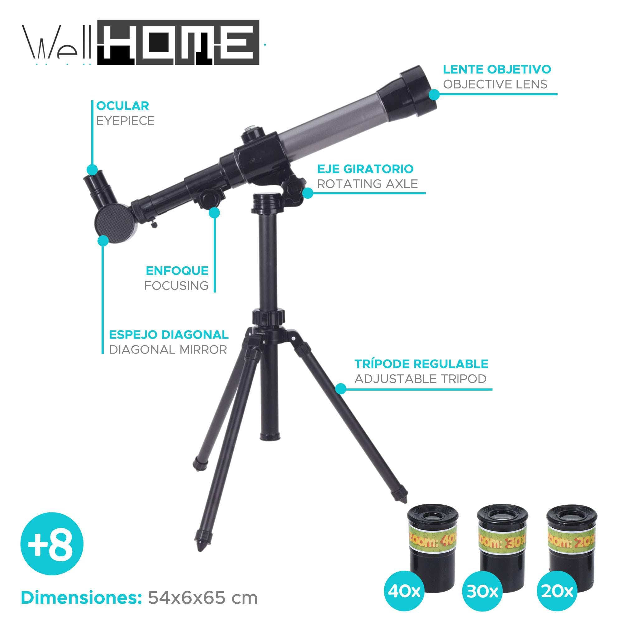 Telescopio de 54x6x65cm con 3 Fuerzas cambiables (20X, 30X, 40X)