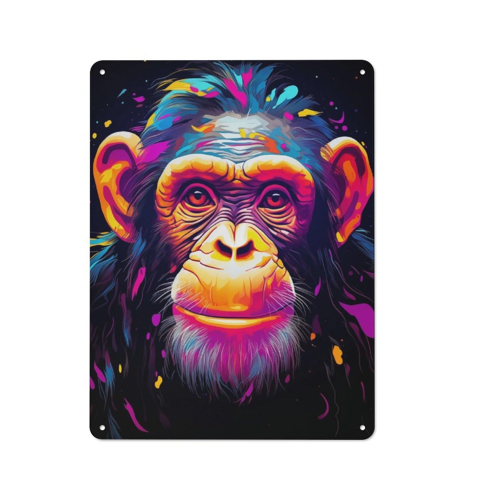 Junmoney Neon Chimpanzee Metal Plaque 40X30cm With For Garage Wall, Rustic Decor, For Winter Interiors And Metal Sign Collectors