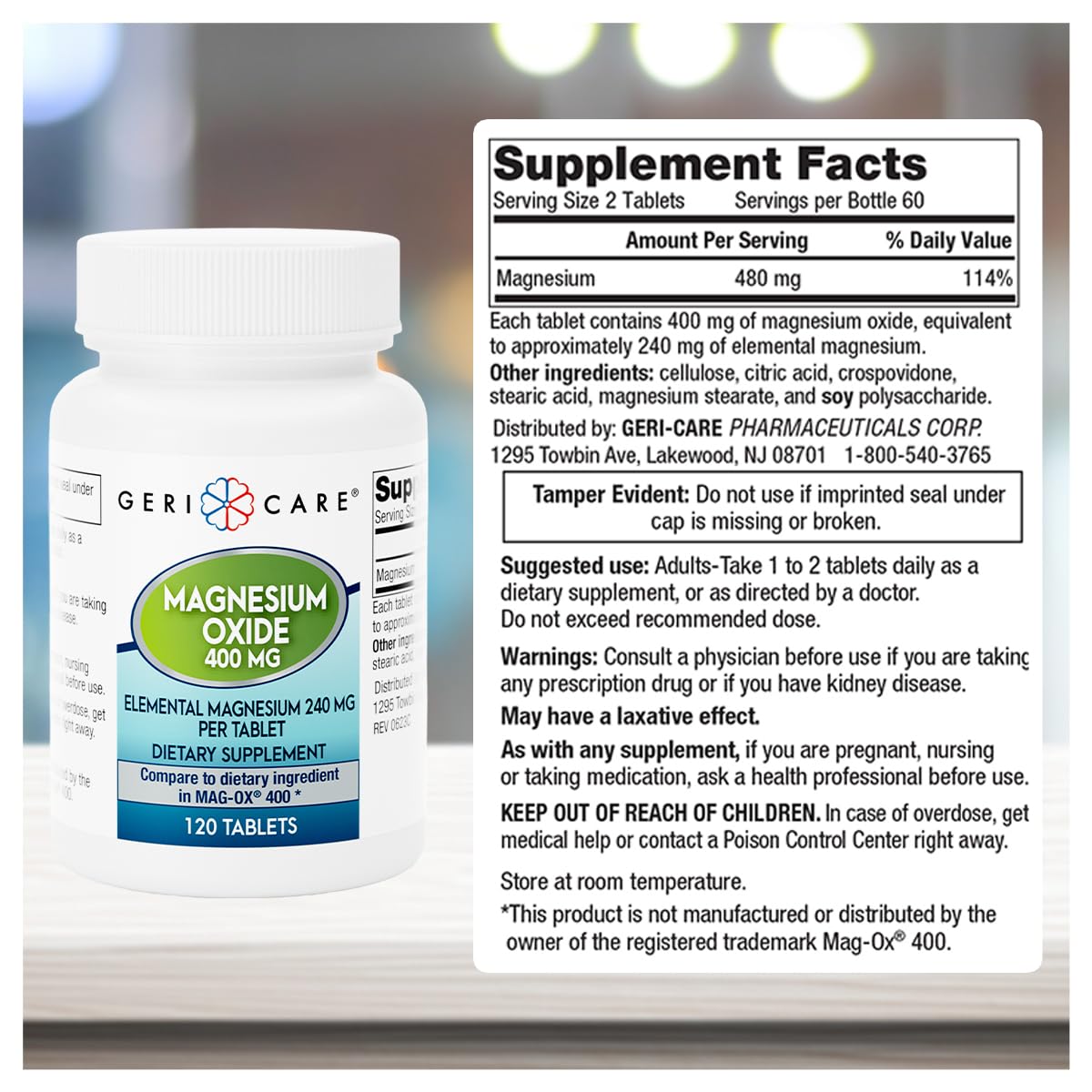 GeriCare Magnesium Oxide Supplement 240 mg of Elemental Magnesium, 120 Uncoated Tablets, Essential Mineral Support, Promotes Vascular Health, Bone Strength, and Muscle Function (Pack of 1) — Amazon image 3