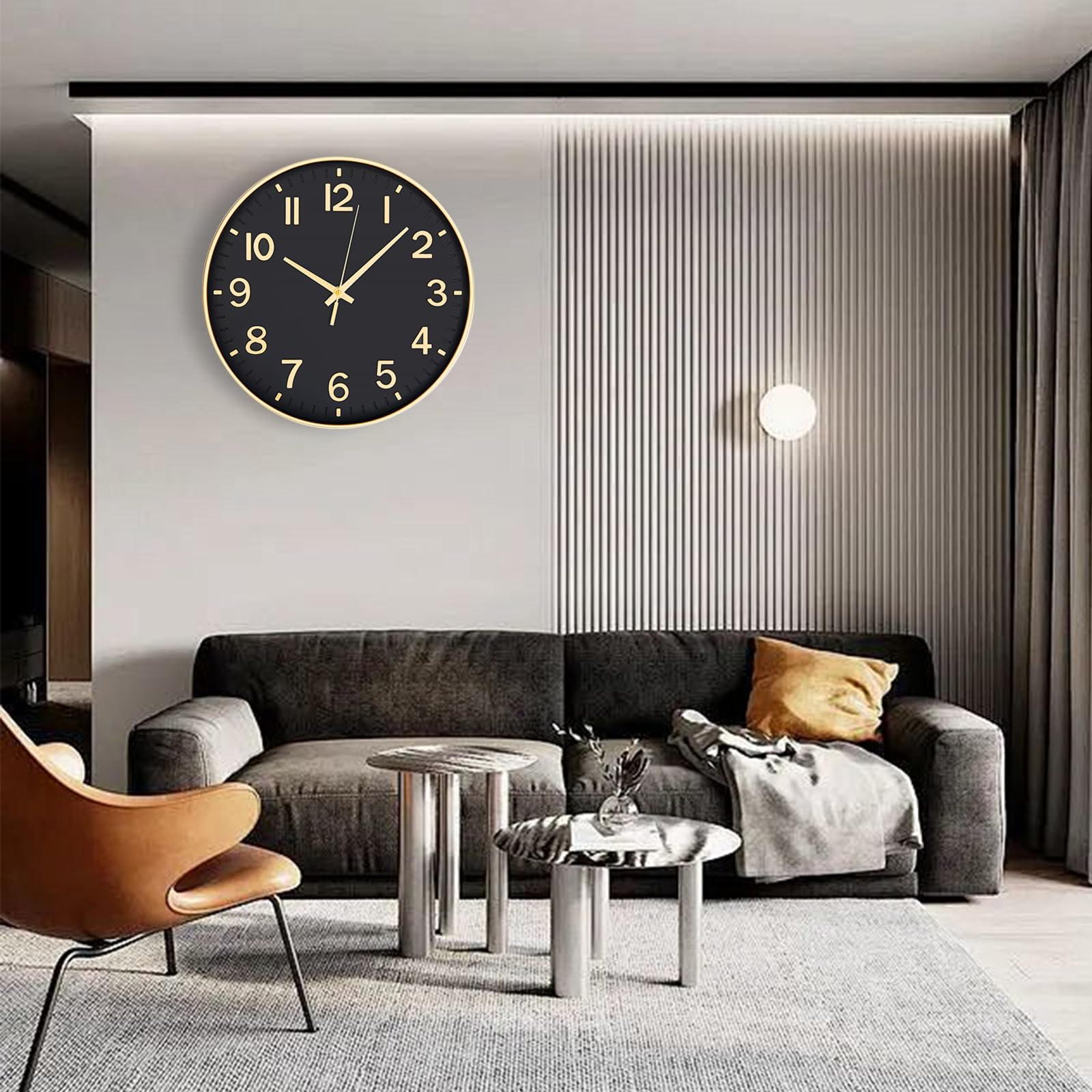 HZDHCLH Moderne kwartsklok, geruisloze wandklok met Arabische cijfers, slepende seconden zonder tikken, voor decoratie van woonkamer, keuken, kantoor, slaapkamer, 25 cm (goudgroen