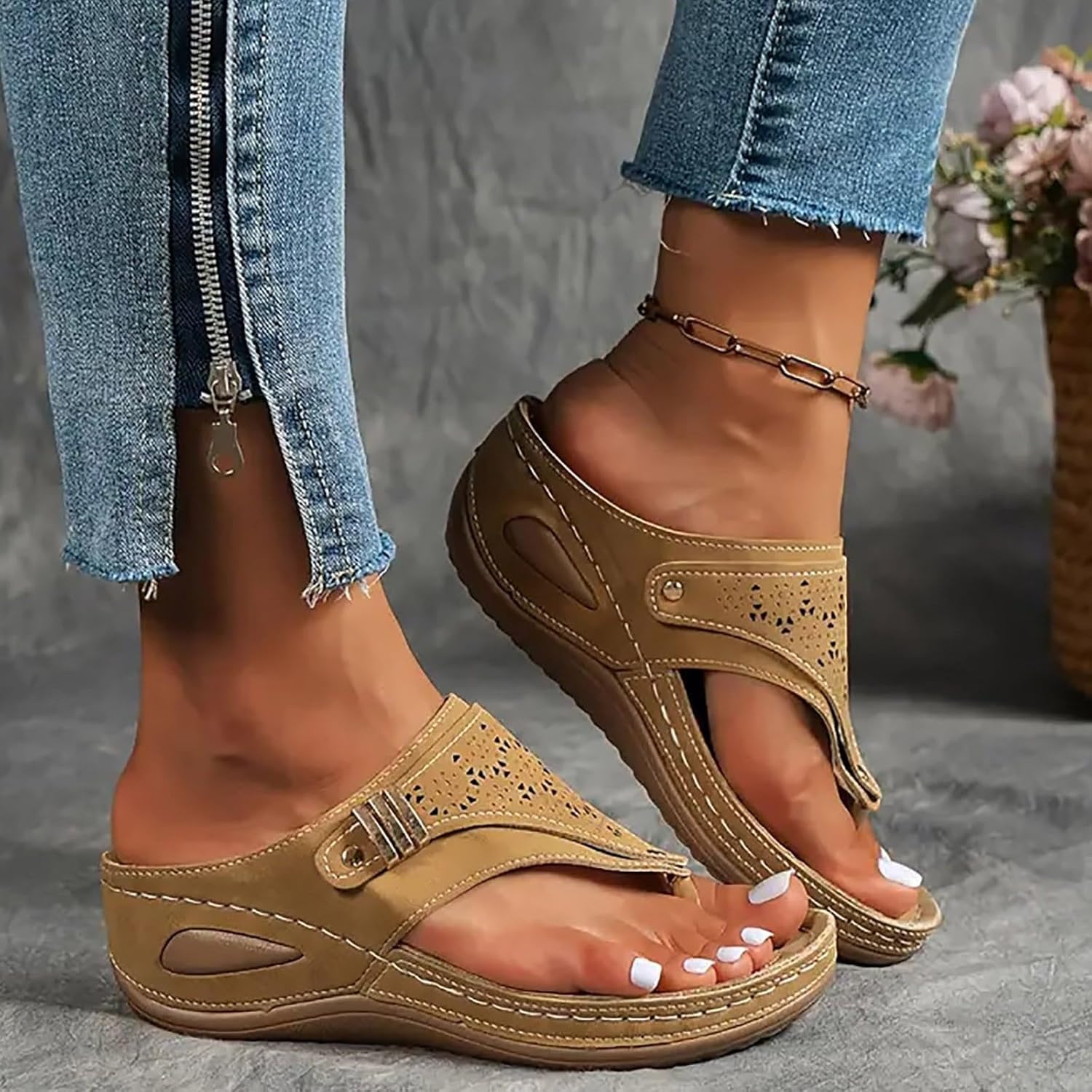 Orthopedic Sandals for Women 2026 Summer Casual Dressy Comfortable Wedge Shoes Open Toe Wedge Platform Sandal Slip-On Flat Shoes Flip Flops with Arch Support for Beach Walking