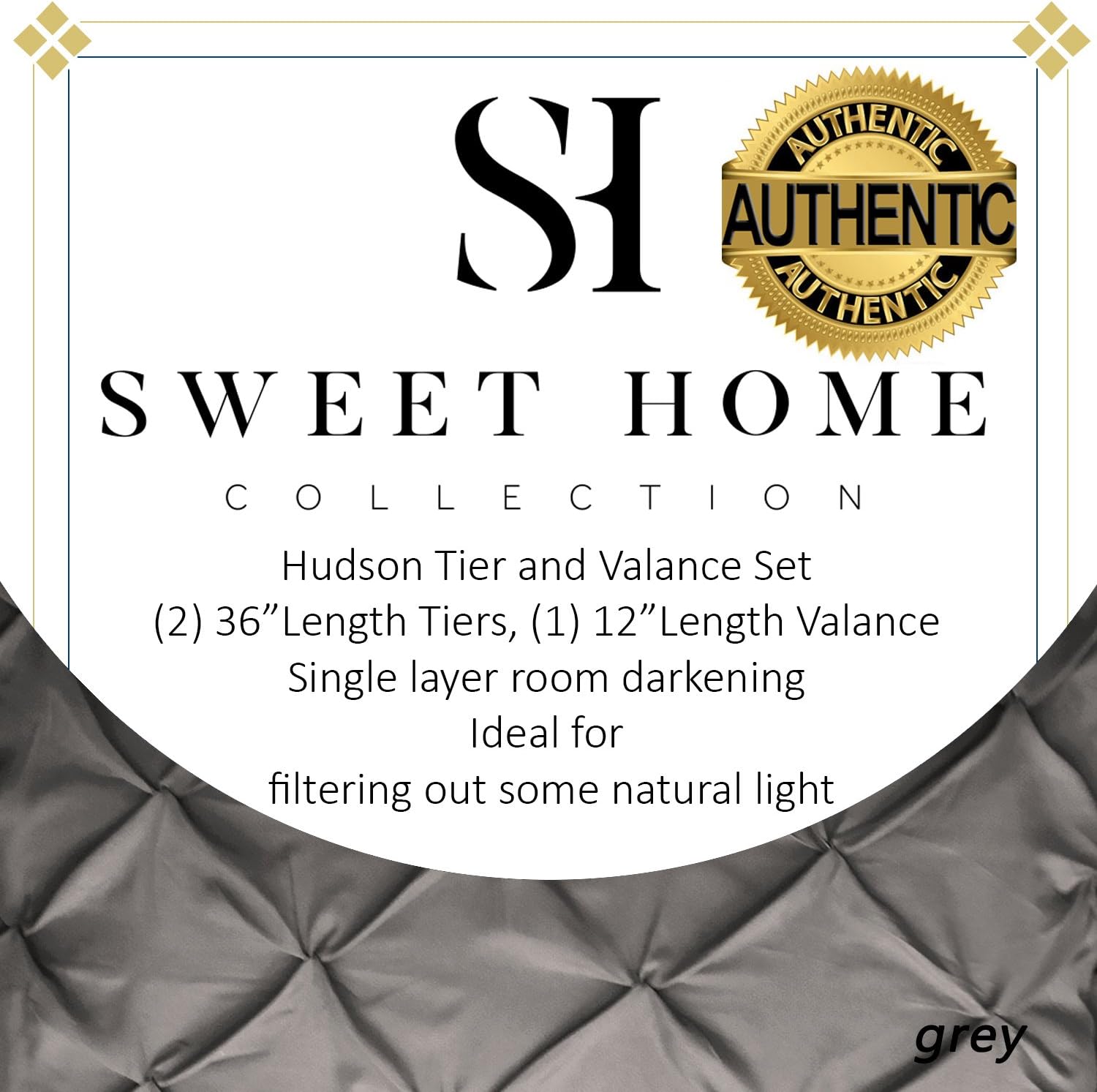 Sweet Home Collection Pinch Pleat Kitchen Curtain Window Treatment Choice 24", 36" Tier and Valance Kit, Gray