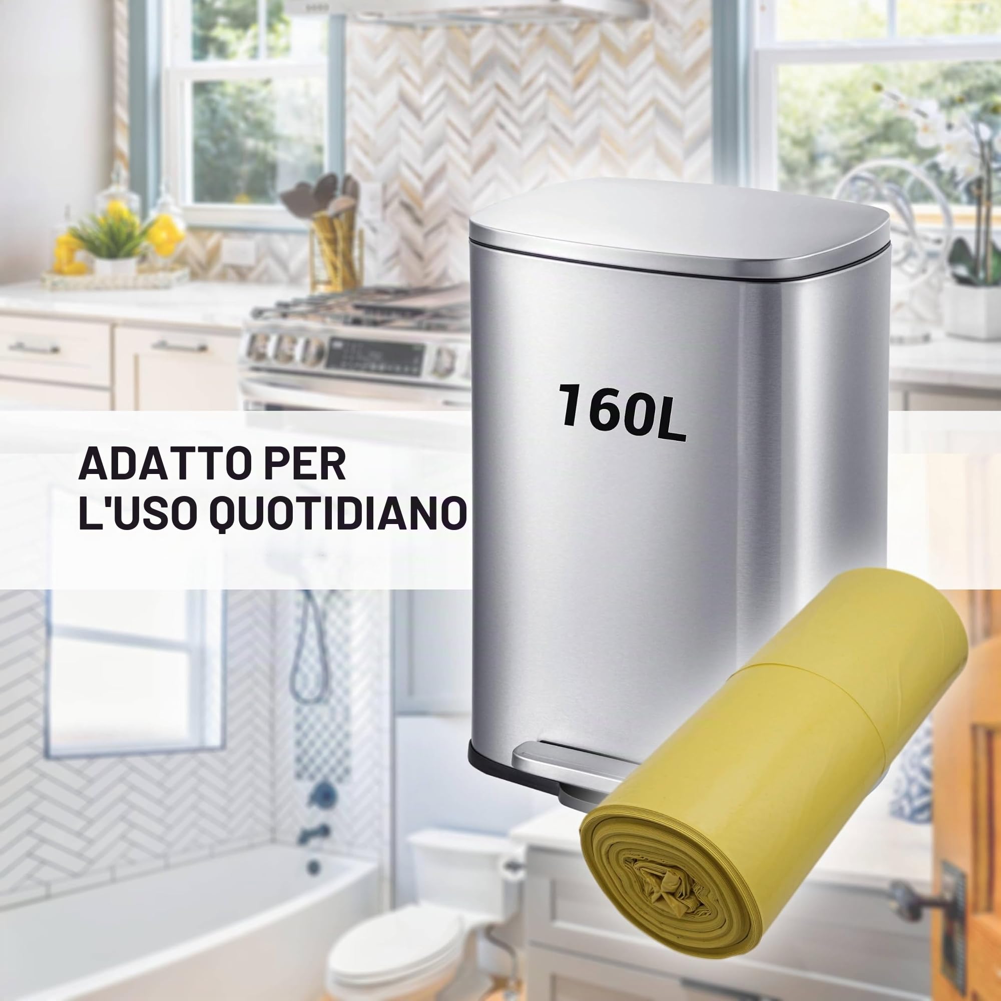 SKIR'CO (120 pz) Sacchi per la spazzatura da 160 litri, sacchi per rifiuti gialli 90 x 110 cm, sacchetti per bidone della spazzatura, rivestimenti per bidone gialli