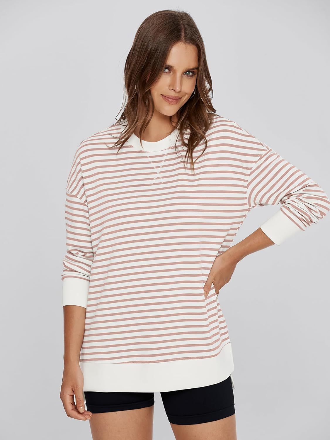 Simplee Womens Sweatshirt Long Sleeve Crewneck Striped Sweatshirt for Women 2024 Trendy Fall Tops Pullover Sweatshirts - Image 5