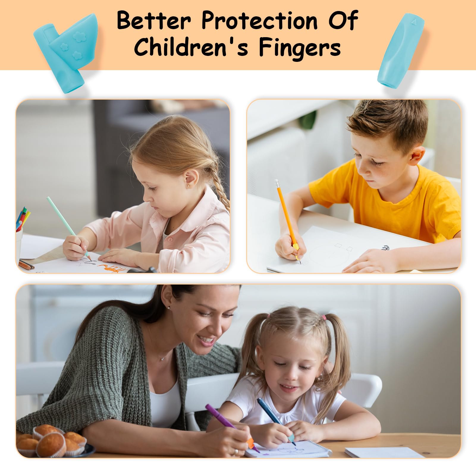 Zovator 8 pezzi di aiuto per penna per bambini scrittura ergonomica, impugnature in silicone per matite per bambini scrittura scrittura a mano impugnatura ergonomica per bambini adulti destrorsi e