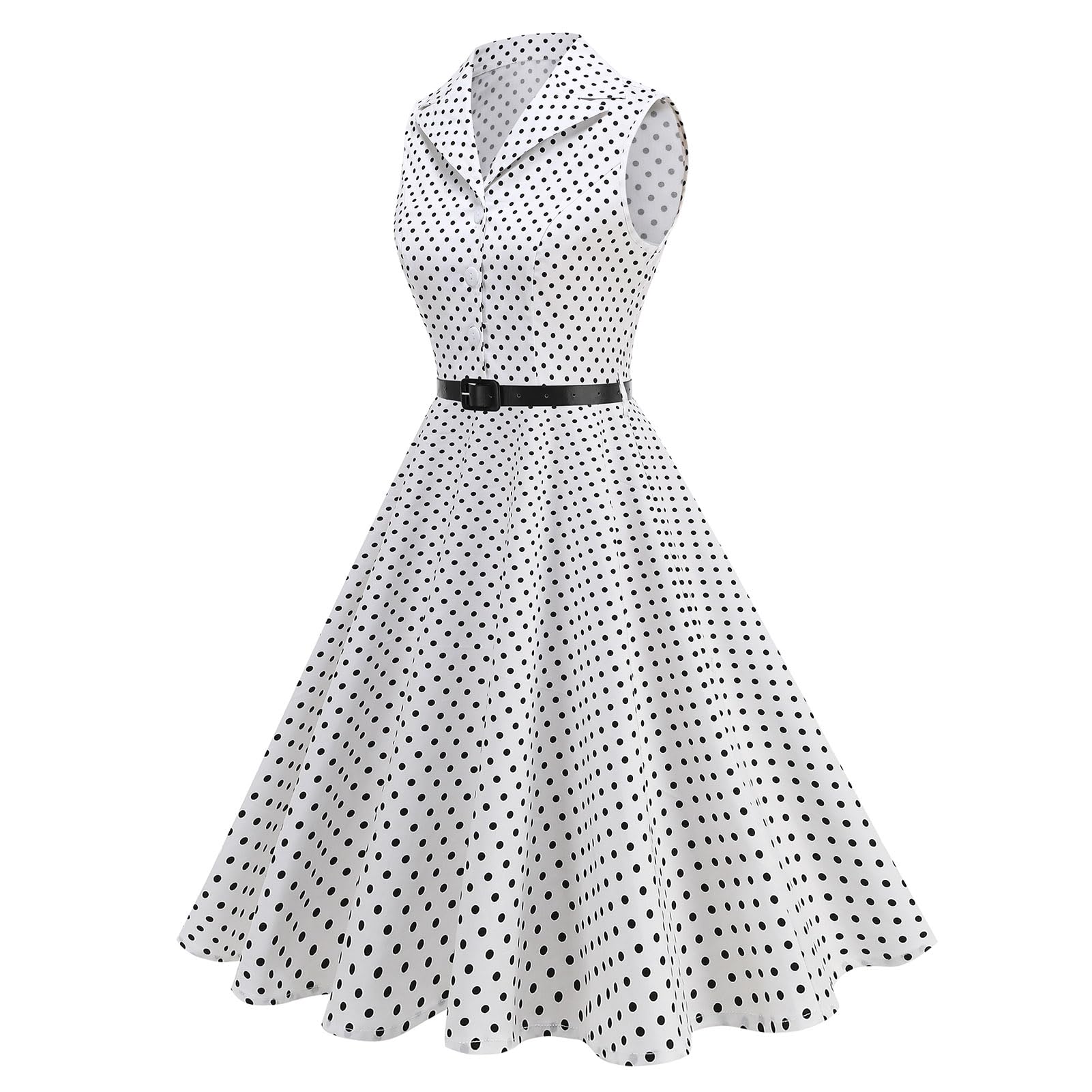 Robe vintage des années 1950 Rockabilly Swing élégante à pois à revers pour cocktail Audrey Hepburn Style formel Prom Tea Party Midi Robe midi avec ceinture