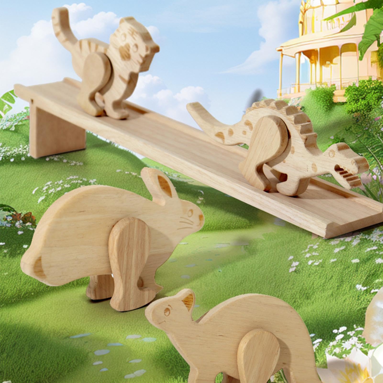 Generisch Holzrampe-Tierspielzeug – 15,35-Zoll-Trägheitsrennbahn | Schiebetier-Spielset aus Holz – -Lernspielzeug für Kleinkinder, Kinder, und Mädchen ab 3 Jahren, lehrreicher Spaß