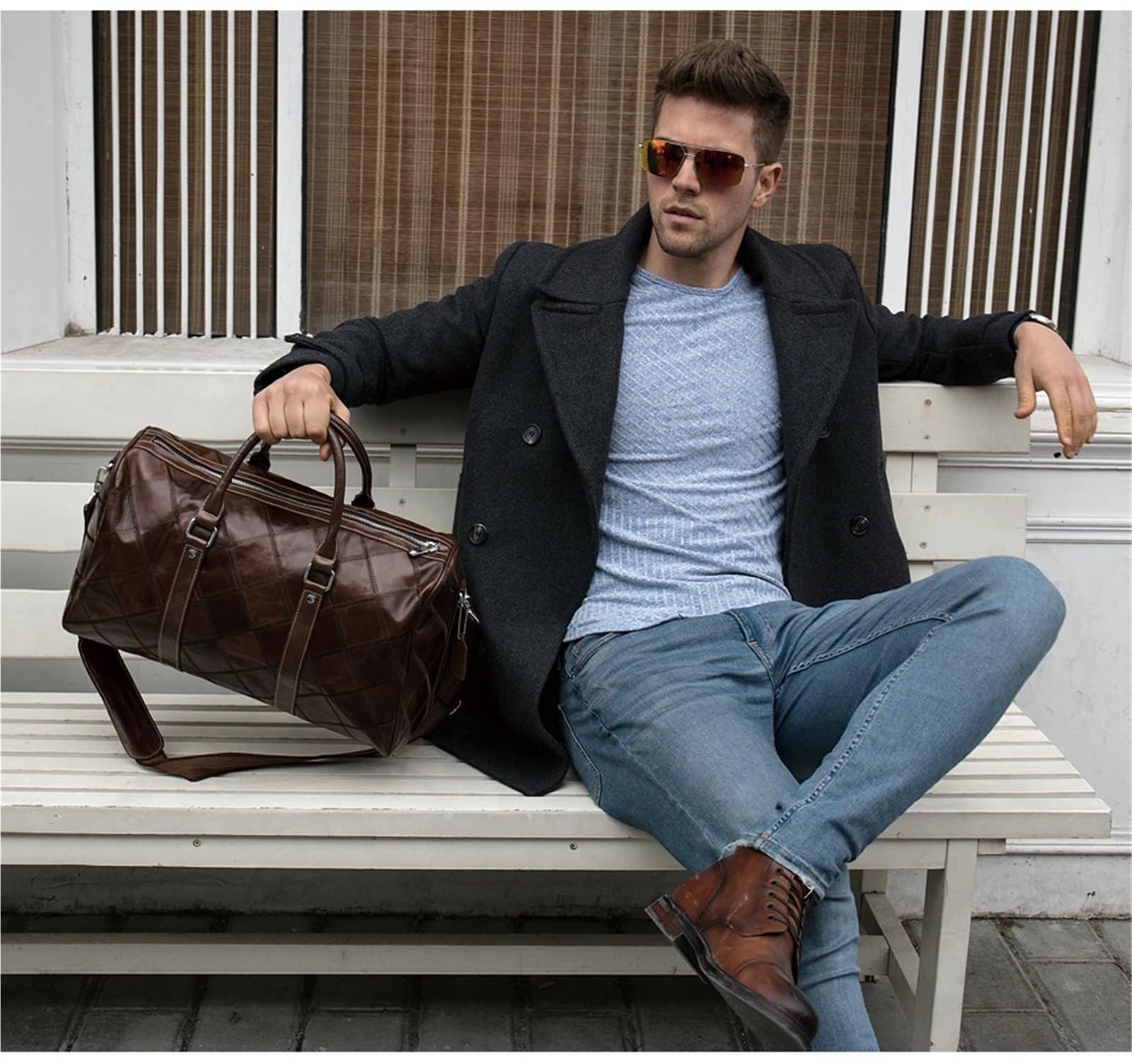 Bolsa De Viaje De Cuero Bolsos de mano Bolsos de viaje Equipaje Bolso de viaje for hombre Bolsos de lona de cuero genuino Bolsos grandes de fin de semana Bolsos de mano Bolsos de fin de semana(Coffee)
