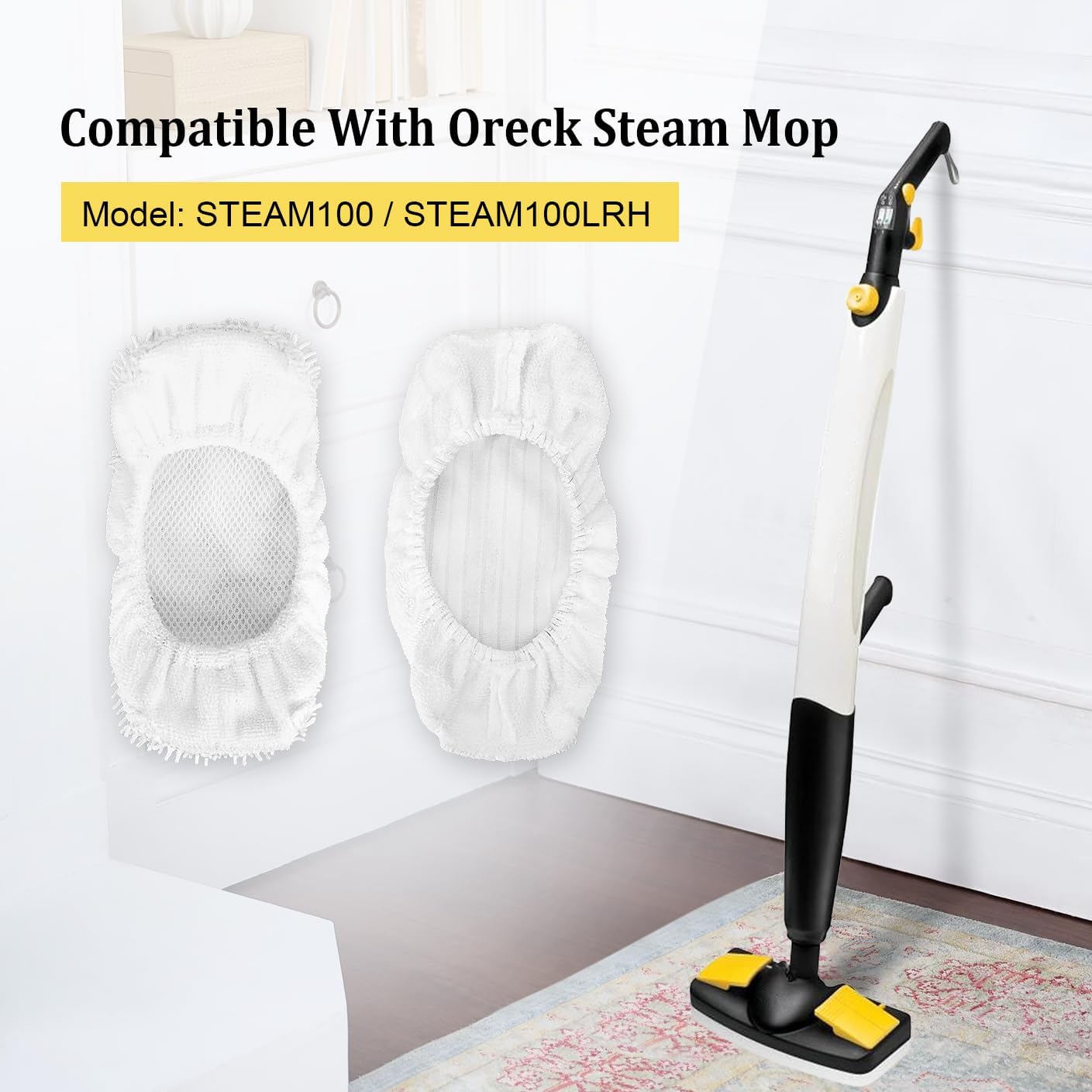 Microfiber Steam Mop Pads Replacement Compatible with Oreck Steam Mop STEAM100 / STEAM100LRH, Washable Reusable Steam Mop Covers Bonnets for Hardwood Floor Cleaning (8 Pack)