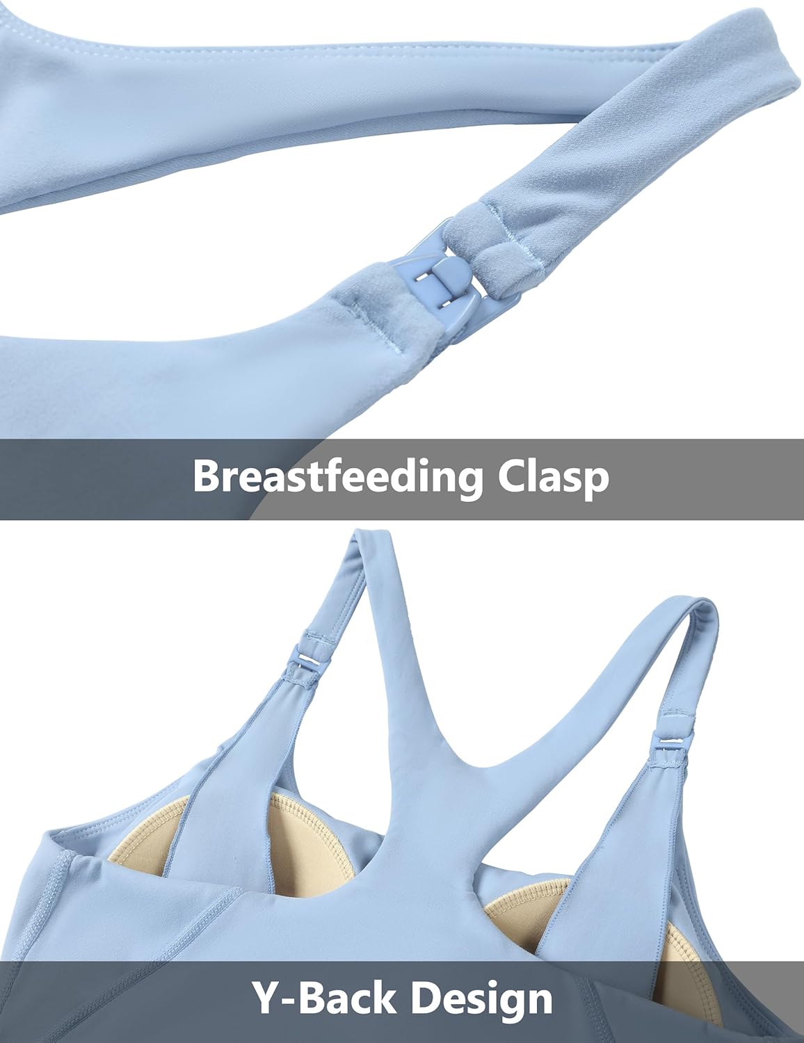 Foucome Nursing Tank Tops for Breastfeeding Y-Back Racerback Longline Maternity Sports Bra Workout Crop Top - Image 5