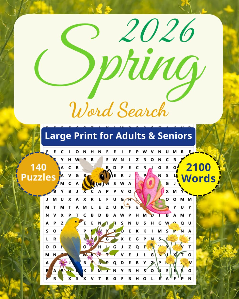 2026 Spring Word Search: Large Print for Adults & Seniors | 140 Spring Puzzles, 15 Words Each, 2100 Words