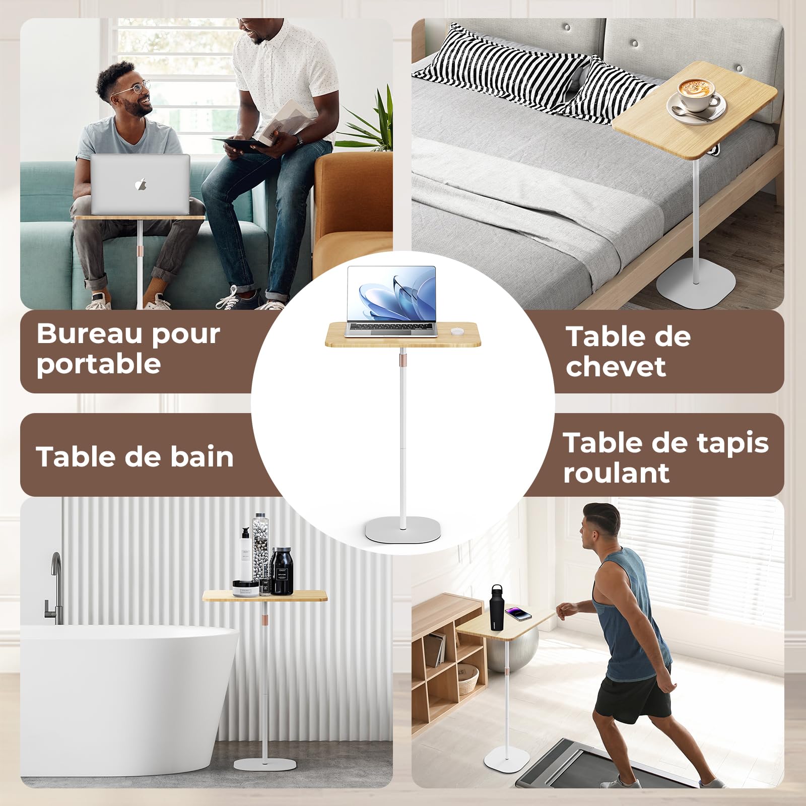 Bureau Debout pour Ordinateur Portable avec Hauteur Réglable 46-120cm, Table d'appoint pour Le Travail d'étude pour Bureau/Lit/Canapé, Blanc