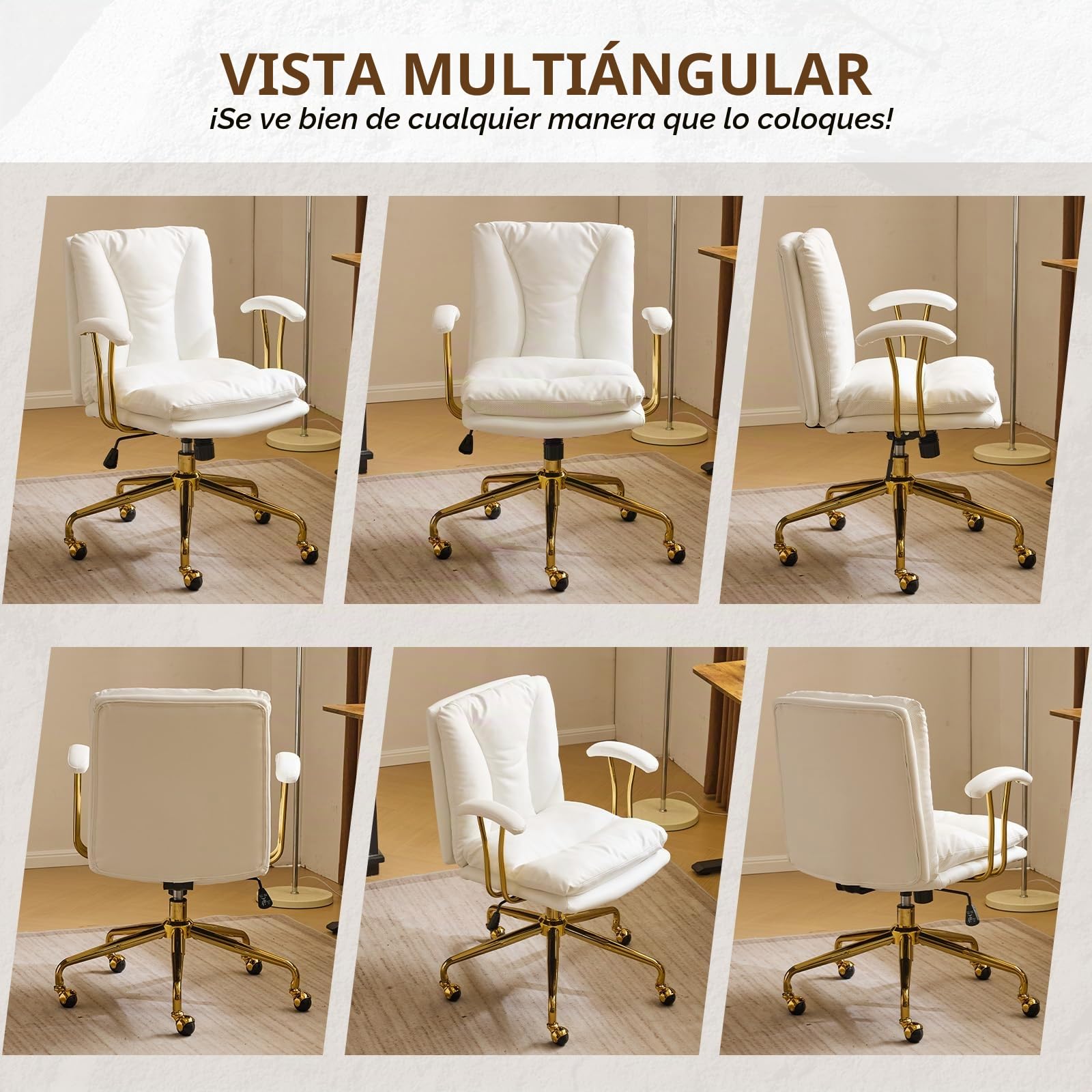 Bonnlo Silla de Escritorio, Silla ergonómica con reposabrazos, Silla ejecutiva, Silla giratoria, Regulable en Altura y Función de Inclinación, Oficina en Casa, Cuero PU, Blanco